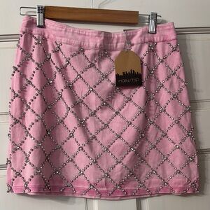 Main Strip Pink and Silver Beaded Mini Skirt